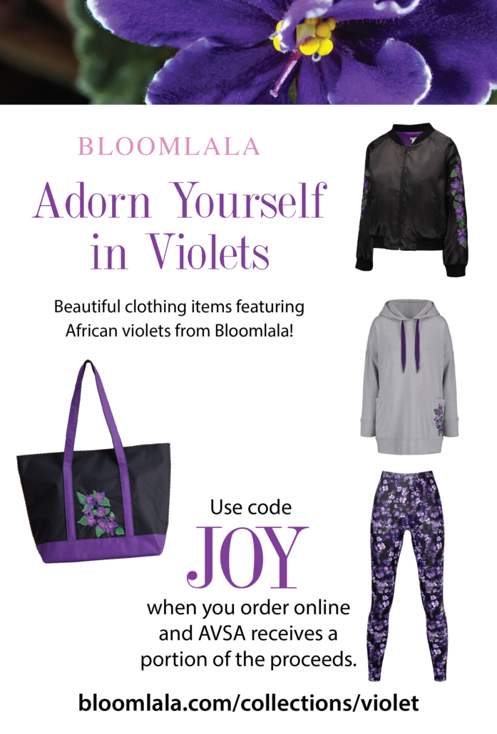 Ad copy for Bloomlala showing clothing items with violet decoration